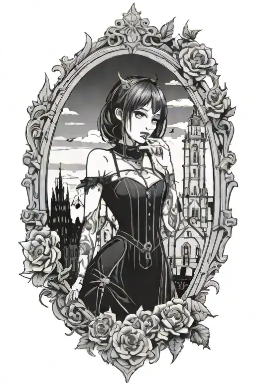 Gothic Anime Girl With A Gothic Church Towers Filler Background