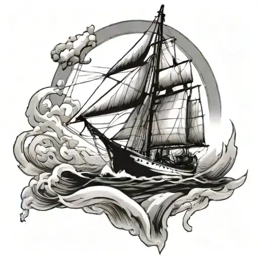 A Free Hand A Sketch Of A Sailboat And The Atlantic Coast Line Map In The Background