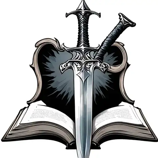Sword And Book Open In Front