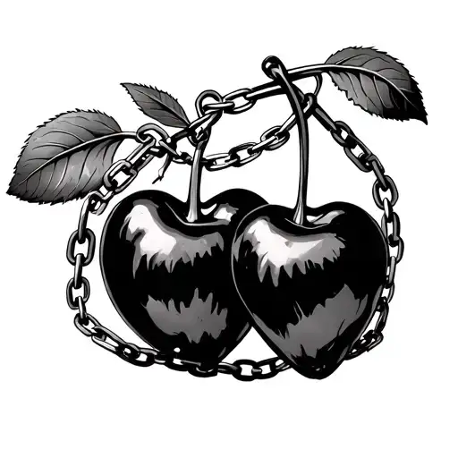 Two Cherries And Heart Organ Wrapped By Chains
