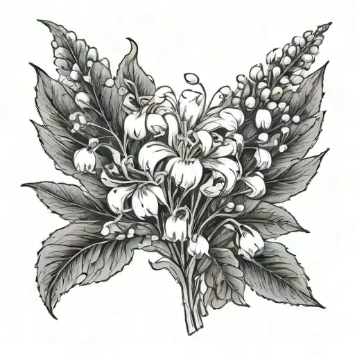 Lily Of The Valley And Chrysanthemum Bouquet No Leaves Fine Line