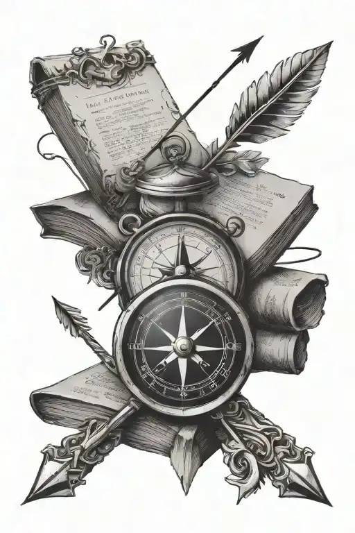 Three Arrows With A Book And Compass