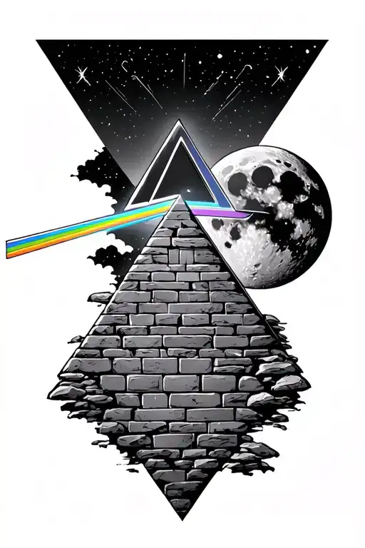 Pink Floyd Prism And Stone Wall Bricks And Moon