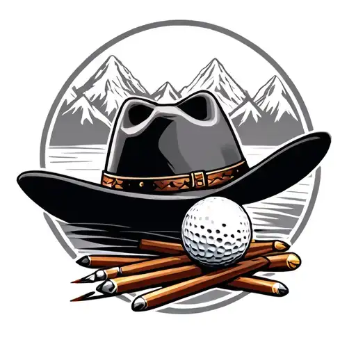 A Cowboy Hat With Golf Tees And Mountains As The Backdrop