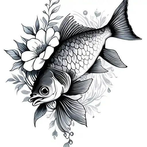 Fish And Flowers Intertwined