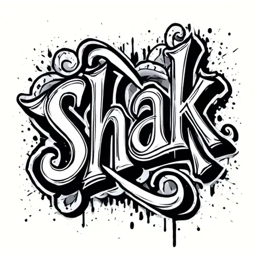 The Word Shak Written In Mexican Script Style Font On A Wall Background Black And Grey