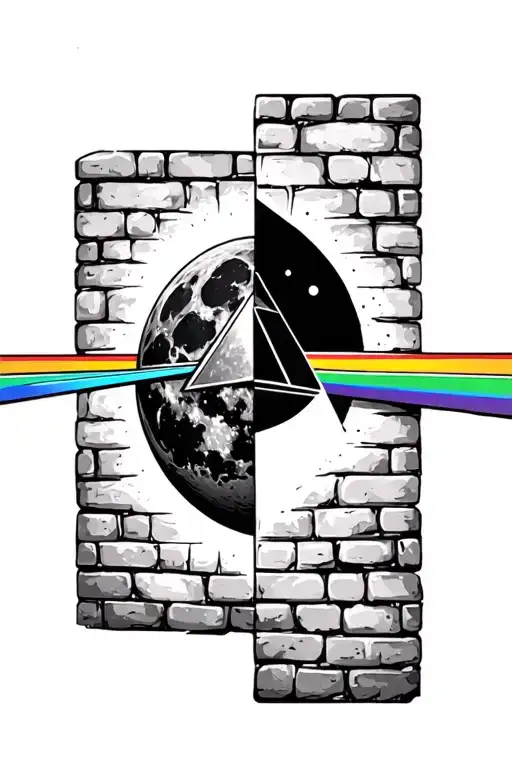 Pink Floyd Brick Wall And Moon And Pyramid Prism Merged Together