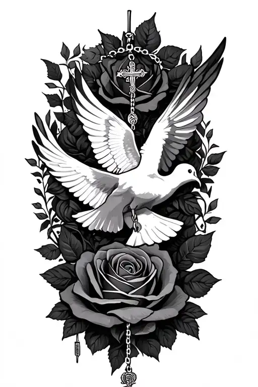 Rosary Wrap My Fore Arm With Dove And Rose Intertwined