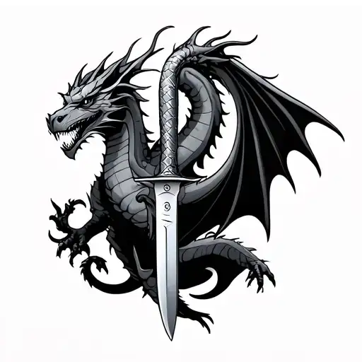 Knife And Dragon Flying Tattoo