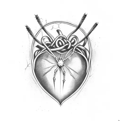 Barbwire Heart With Cobwebs And Spider