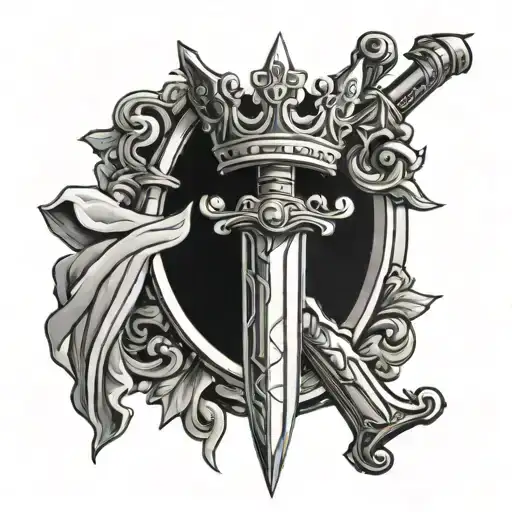 Stained Glass Sword With Crown On Top Of It