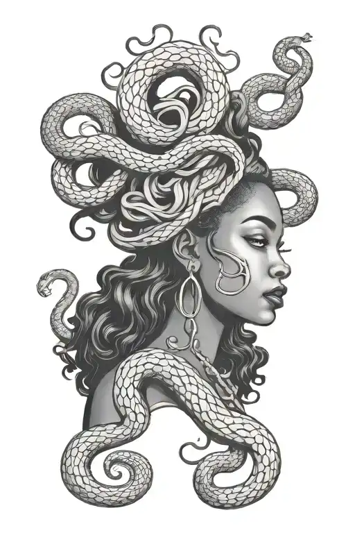 Black Woman With Snakes For Hair Tattoo Design