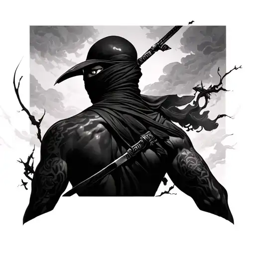 Dark Clouds And A Dark Ninja On A Human Back