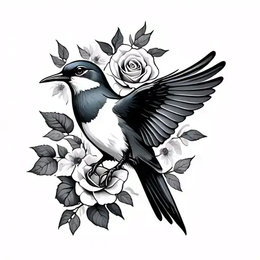 Swallow Bird Flying With Rose Beak