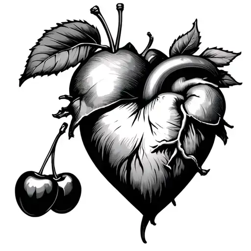 Cherries Next To Heart Organ Donor Tattoo Design