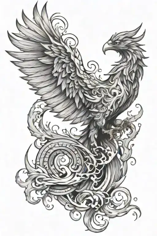 Pheonix Rising With Dragon Transforming Into Yon Yang Tattoo