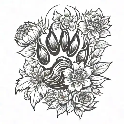 Bear Paw Print With Flowers