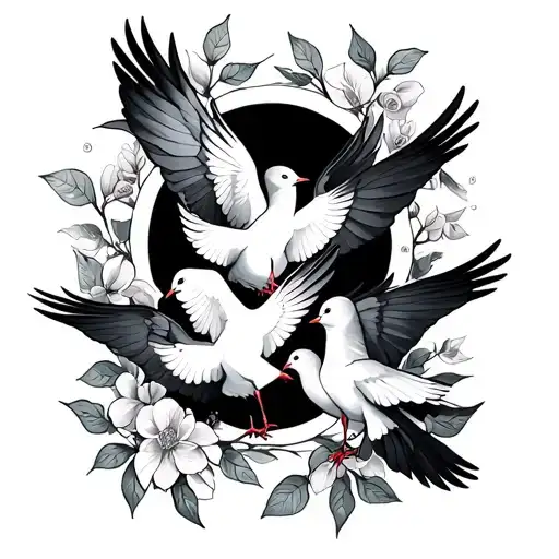 Floral Vines With Three Doves