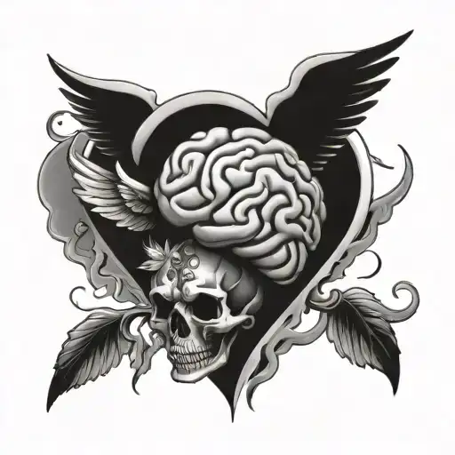 A Heart And Brain With Falling Angel And Writen Hope