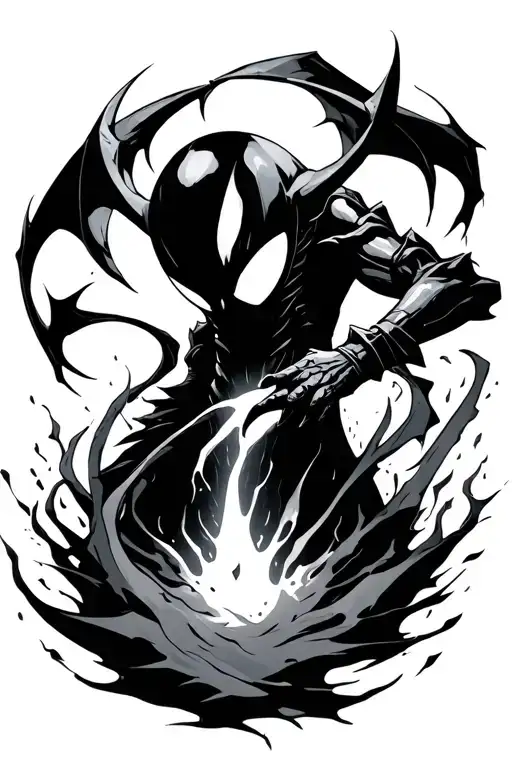 Hollowknight Thrusting His Nail Downwards With Shadows Bursting Out Around