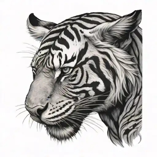 Half Skull And Half Tiger Head Profile Holding