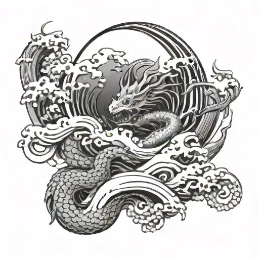 Japanese Waves And Dragon Tattoo