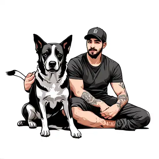 2 Men With A Dog Sitting