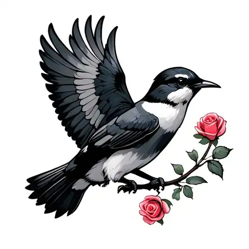 Swallow Bird Flying With Rose Beak