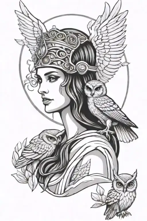 Athena Greek Goddess With Owl Perched
