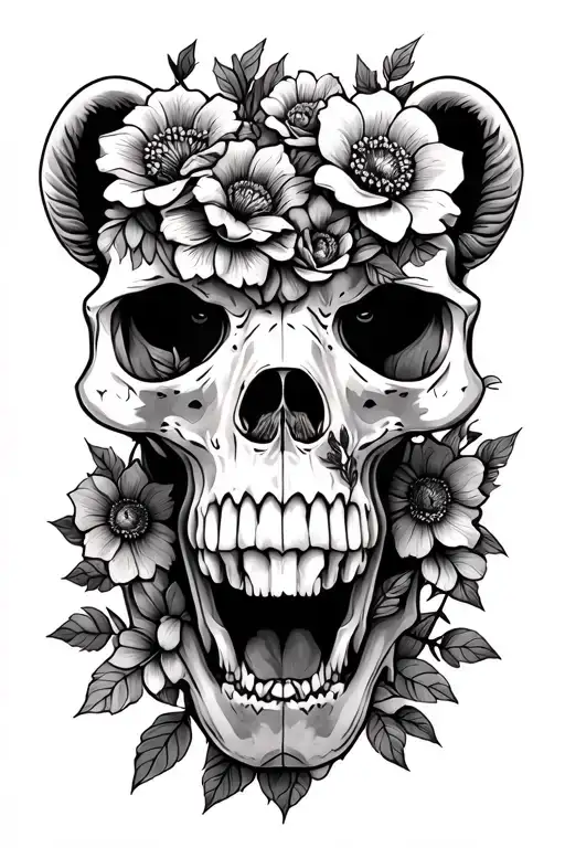 Bear Skull With Flowers Intertwined