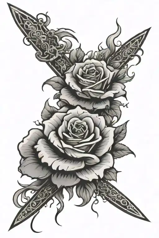 Rose And Sword Clouds With Lightning Bolts