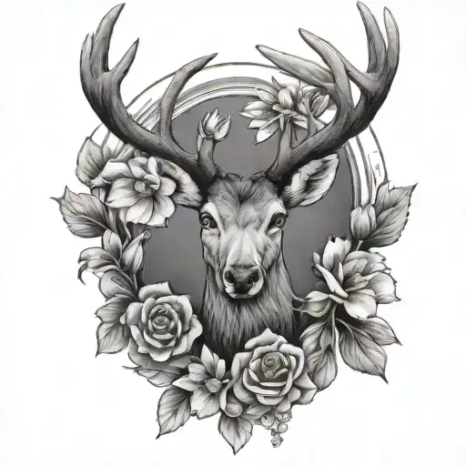 Deer Antlers With Duck And Flowers