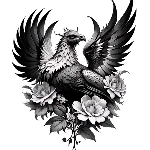 Phoenix With Snapdragon Flower Elements As The Wing Feather And Head