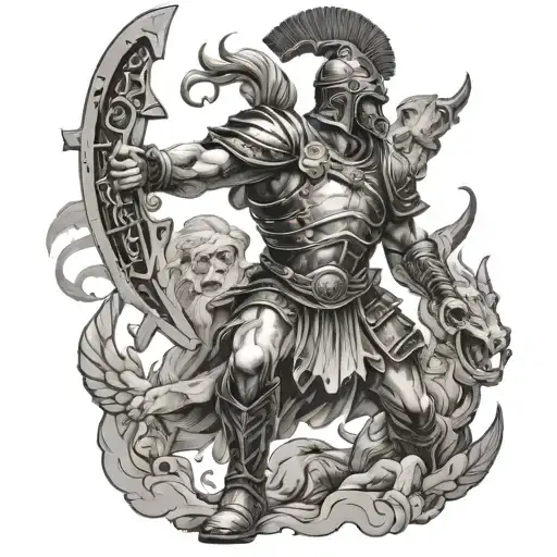 Roman Soldier Fighting Demons