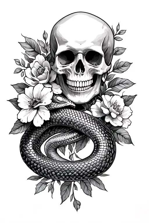 Skull And Snake With Flowers Leg