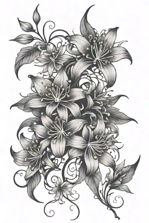 Spider Lilies With Vines And Other Little Flowers