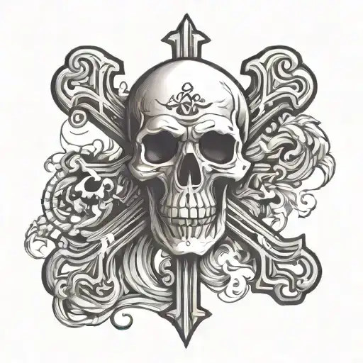 Skull And Crossbones Over A Cross
