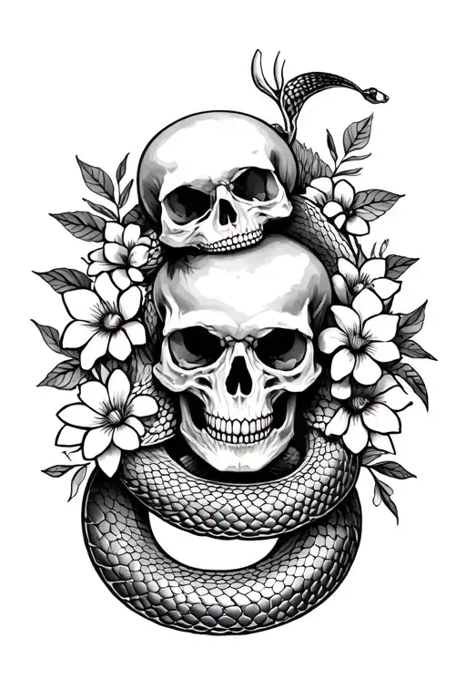 Skull And Snake With Flowers Leg
