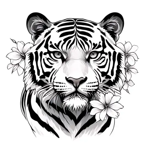 A Tiger With Flowers