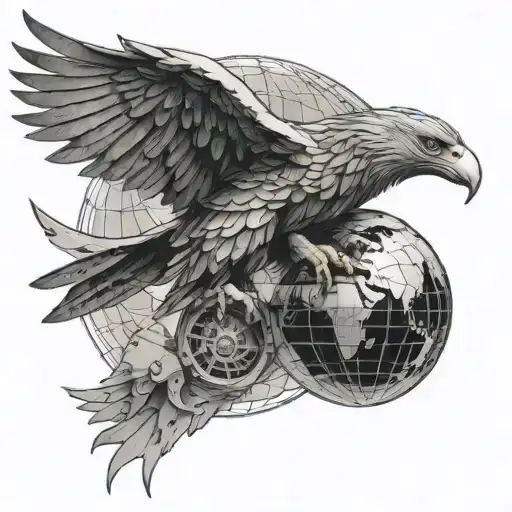 A Futuristic Eagle With Cyberwar Elements Perched On A Globe Representing Global Conflict