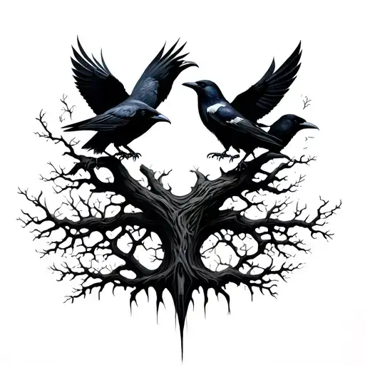 Tree Of Life With Ravens In Negative Space