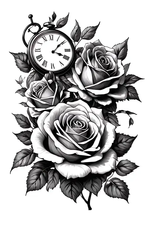 Roses And Clock With Roses