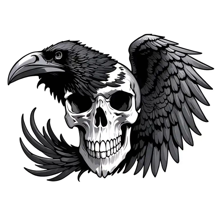 Raven Skull And Wings