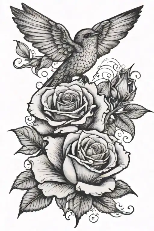 Roses And Humming Bird Perched