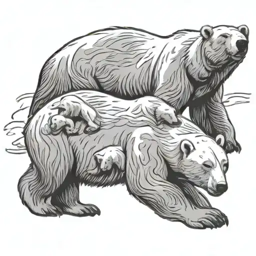 Polar Bear Walking With Five Children