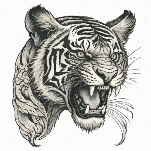 Half Skull And Half Tiger Head