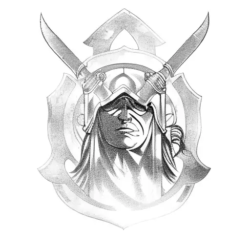 Scowling Athena With Sword And Shield