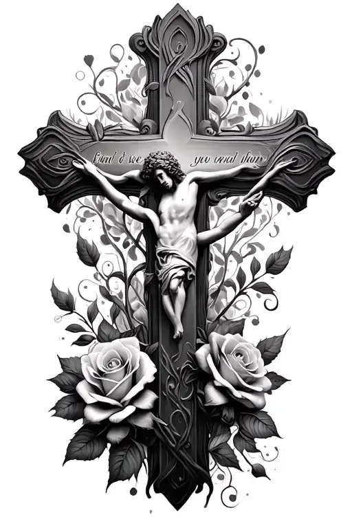 Cross With Scripture Verses Flowing And Roses
