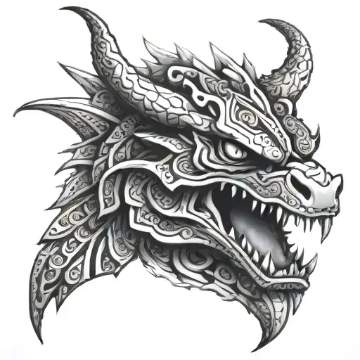 Geometric Chicano Aztec Tribal Dragon Snake Head