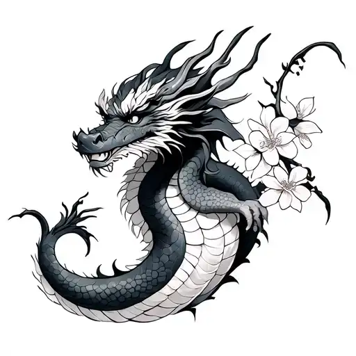 Female Dragon With Cherry Blossoms